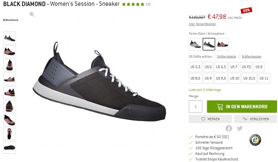 Bergfreunde Preisgrounder - 60% auf Black Diamond Sneaker