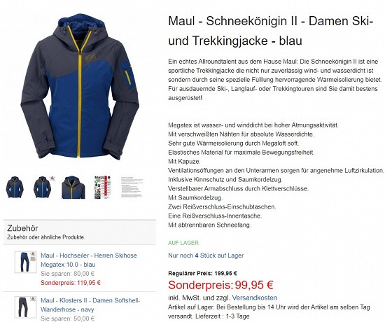 Maul - Schneekönigin II - Damen Ski- und Trekkingjacke 99,95€ - 50% reduziert