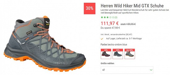 Salewa Herren Wild Hiker Mid GTX Schuhe 111,97€ - 30% weniger