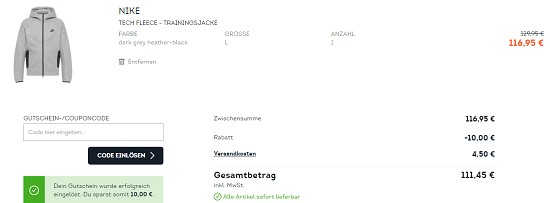 10€ geschenkt ab € 100Einkaufswert bei sportscheck