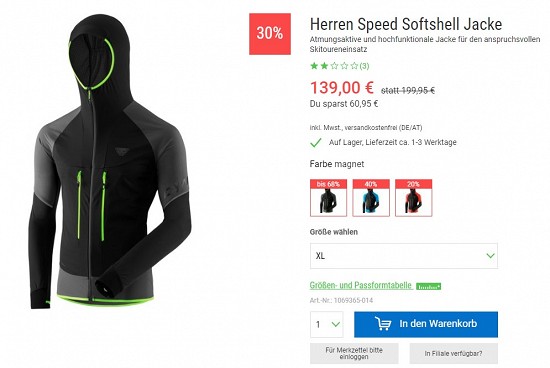 Dynafit Herren Speed Softshell Jacke 139,00€ - 30% reduziert