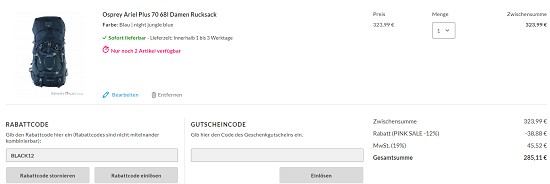 Black Sale - 12% Rabatt auf alles bei sportokay