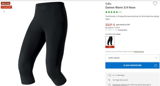 Black Deals bei bergzeit: bis zu 51% auf Odlo