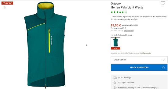 Black Deal 7/8: Bis zu 46 % auf Ortovox Jacken