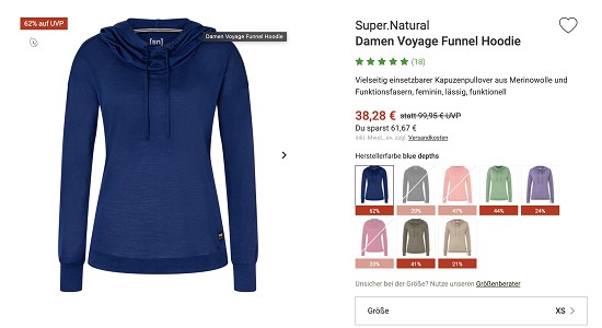 Spare 40% auf Shirts und Pullover von Super.Natural bei Bergzeit