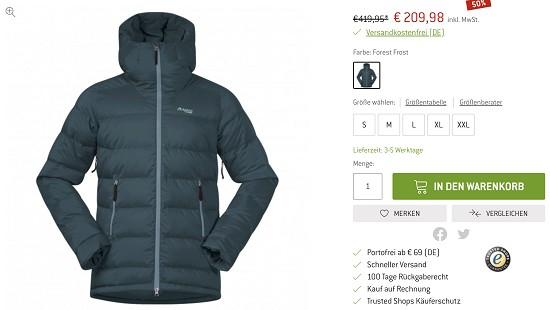 Bergans Daunenjacke mit 50% Rabatt bei den Bergfreunden