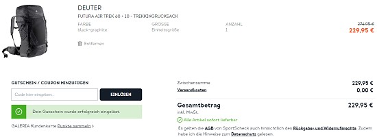 Versandkostenfrei einkaufen bei sportscheck - ab 150€ Warenwert