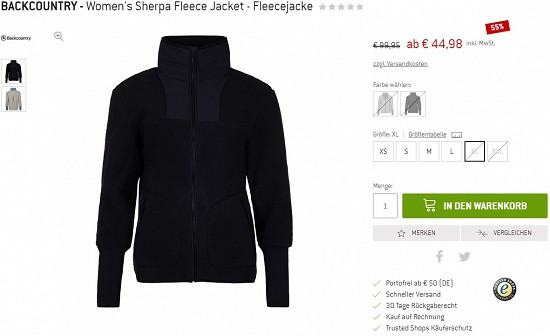 Backcountry - Women's Sherpa Fleece Jacket - Fleecejacke 44,98€ - 55% gespart