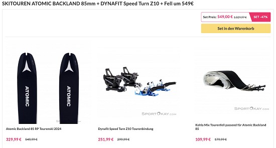 Tourenski Sets bis zu 50% reduziert bei SportOkay
