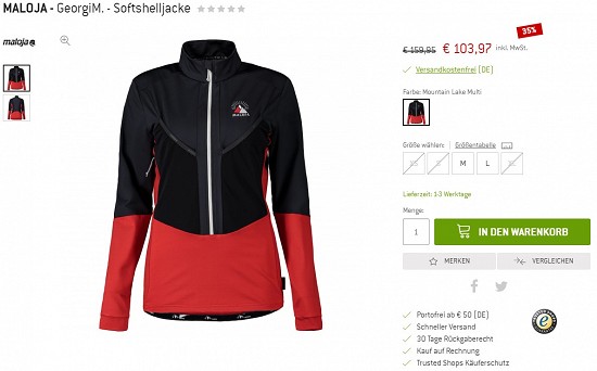 Maloja - GeorgiM. - Softshelljacke 103,97€ - 35% günstiger