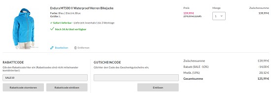 Endura bis zu 60% reduziert bei sportokay