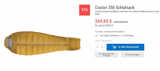 Couloir 350 Schlafsack 269,95€ - 19% günstiger