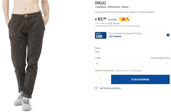 Ausgewählte Kletterbekleidung und -ausrüstung von Chillaz bis zu 30% reduziert bei sportler