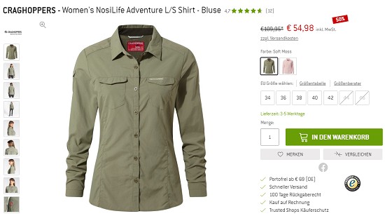 Bergfreunde Preisgrounder - 50% auf Craghoppers Hemd/Bluse
