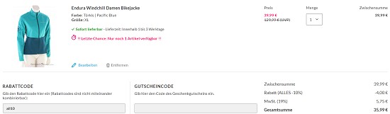 Endura bis zu 60% reduziert bei sportokay