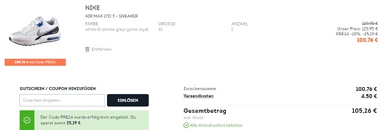 20% on top auf Presale Deals bei sportscheck