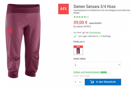 Edelrid Damen Sansara 3/4 Hose 39,00€ - 44% reduziert