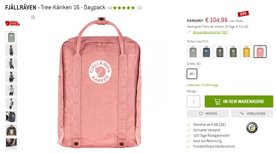 Bergfreunde Preisgrounder: bis zu 35% auf Fjällräven Daypack