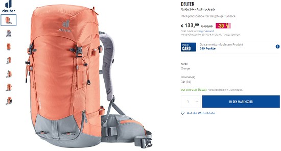 Bis zu 30% auf Deuter Rucksäcke bei sportler sparen
