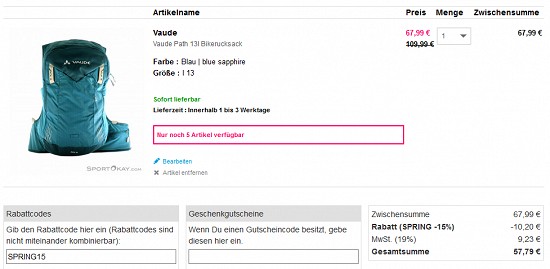 Deals rund um`s Bike mindestens 35% reduziert bei sportokay + 15% Extra-Rabatt