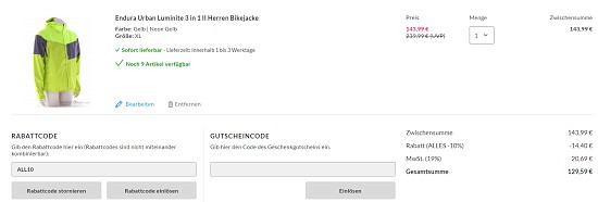 Endura bis zu 60% reduziert bei sportokay