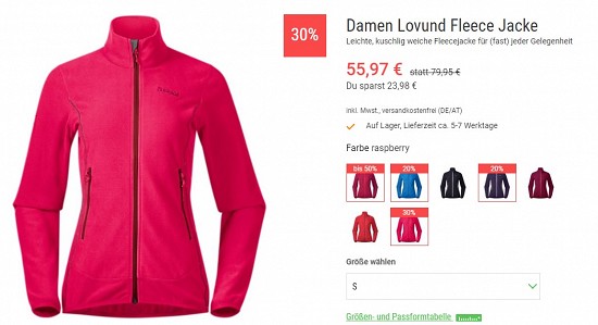 Bergans Damen Lovund Fleece Jacke 55,97€ - 30% gespart