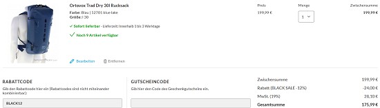 Black Sale - 12% Rabatt auf alles bei sportokay