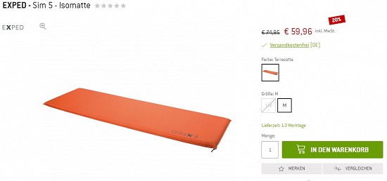 EXPED - Sim 5 - Isomatte 59,96€ - 20% gespart