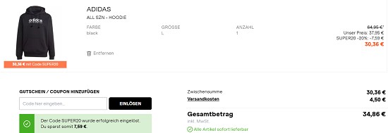 Super-Sale mit 20 % Rabatt auf bereits reduzierte Kleidung bei sportscheck