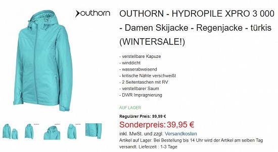 Outhorn - Hydpropile XPRO 3 000 - Damen Skijacke - Regenjacke 39,95€ - 50% Ersparnis