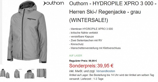 Outhorn - Hydpropile XPRO 3 000 - Herren Ski-/ Regenjacke 39,95€ - 60% reduziert