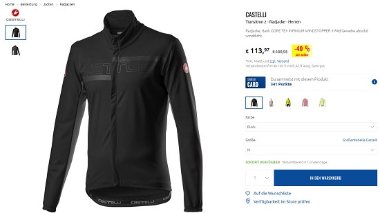 Castelli im Sale bei sportler - bis zu 40% sparen