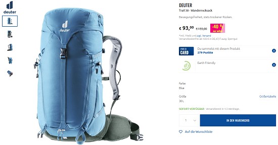 Bis zu 40% auf Deuter Rucksäcke bei sportler sparen