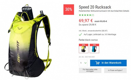 Dynafit Speed 20 für 69,97€ - 30% gespart