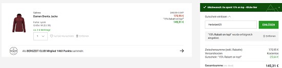 -15 % on top auf reduzierte Bekleidung & Schuhe bei bergzeit