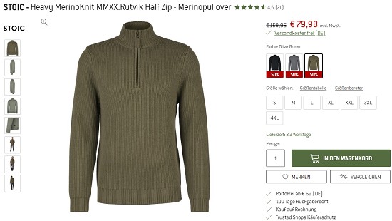 Bergfreunde Preisgrounder: 50% auf Stoic Merinopullover