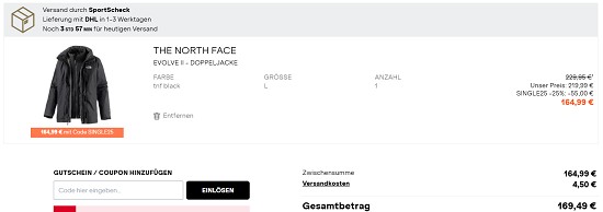 25 % Rabatt on top auf reduzierte Textilien und Schuhe bei sportscheck