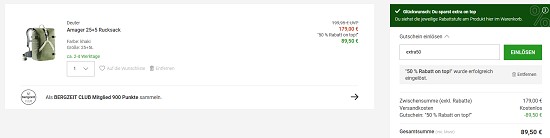 Bis zu 50% extra auf bereits reduzierte Bekleidung bei bergzeit