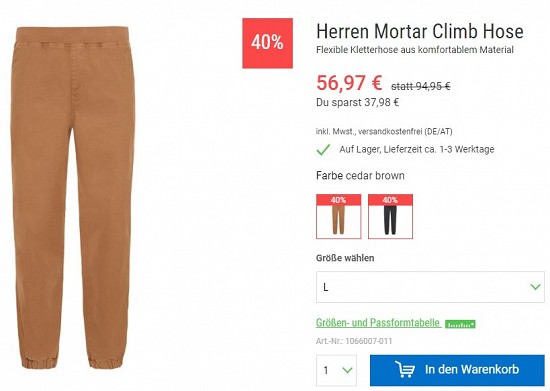 The North Face Herren Mortar Climb Hose 56,97€ - 40% Ersparnis