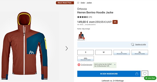 46% auf Jacken bei Bergzeit