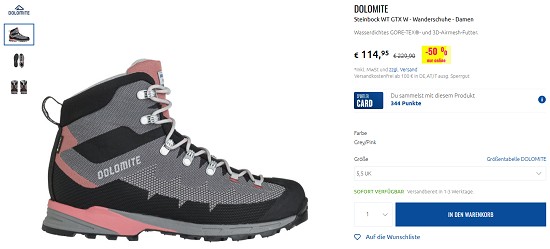 Ausgewählte Wanderschuhe von Dolomite bis zu 50% reduziert bei sportler