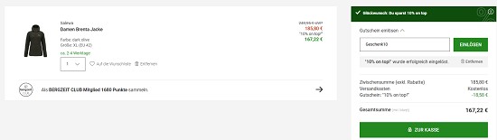 10% extra auf ausgewählte reduzierte Artikel bei bergzeit