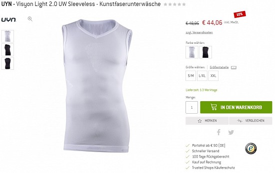 Uyn - Visyon Light 2.0 UW Sleeveless - Kunstfaserunterwäsche 44,06€ - 10%