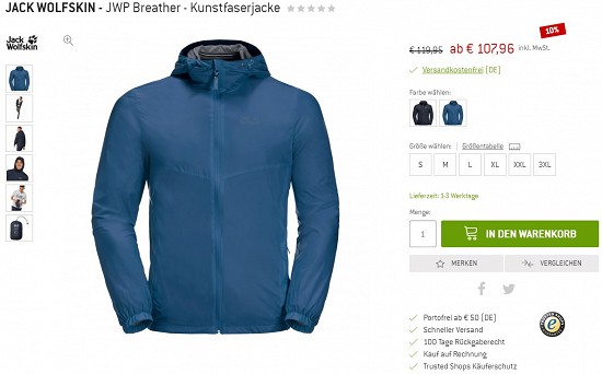 Jack Wolfskin - JWP Breather - Kunstfaserjacke 107,96€ - 10% Ersparnis
