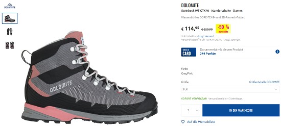 Ausgewählte Wanderschuhe von Dolomite bis zu 50% reduziert bei sportler