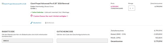 Extra 15% Rabatt auf Bikes bei Sportokay