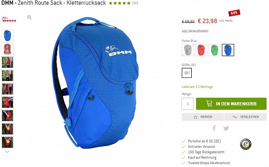 DMM - Zenith Route Sack - Kletterrucksack 23,98€ - 60% billiger