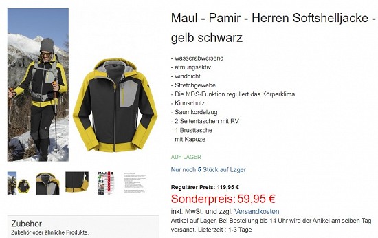 Maul - Pamir - Herren Softshelljacke 59,95€ -  50% reduziert