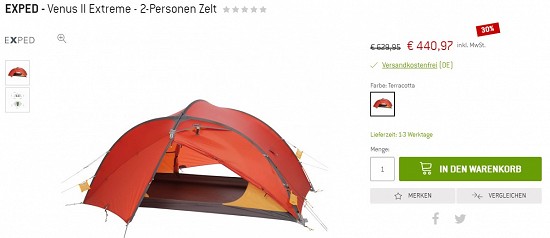 EXPED - Venus II Extreme - 2-Personen Zelt 440,97€ - 30% gespart
