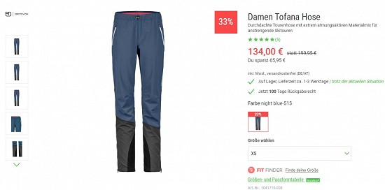 Ortovox Tofana Pants 124,00€ - 38% reduziert